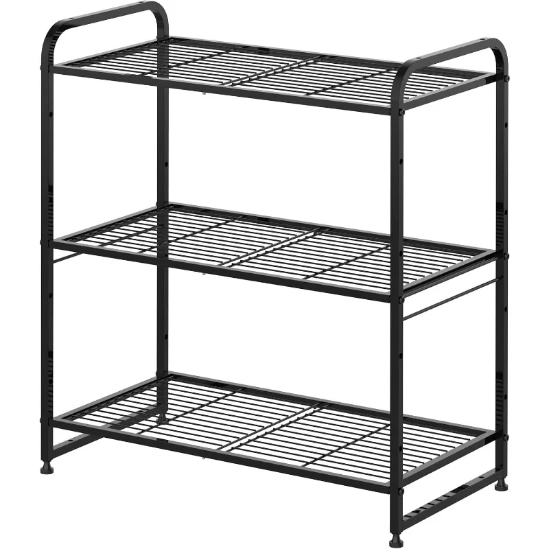 

3-Tier Stackable Wire Shelving Unit Storage Rack, Expandable & Adjustable Kitchen Storage Cabinet Shelf Organizer