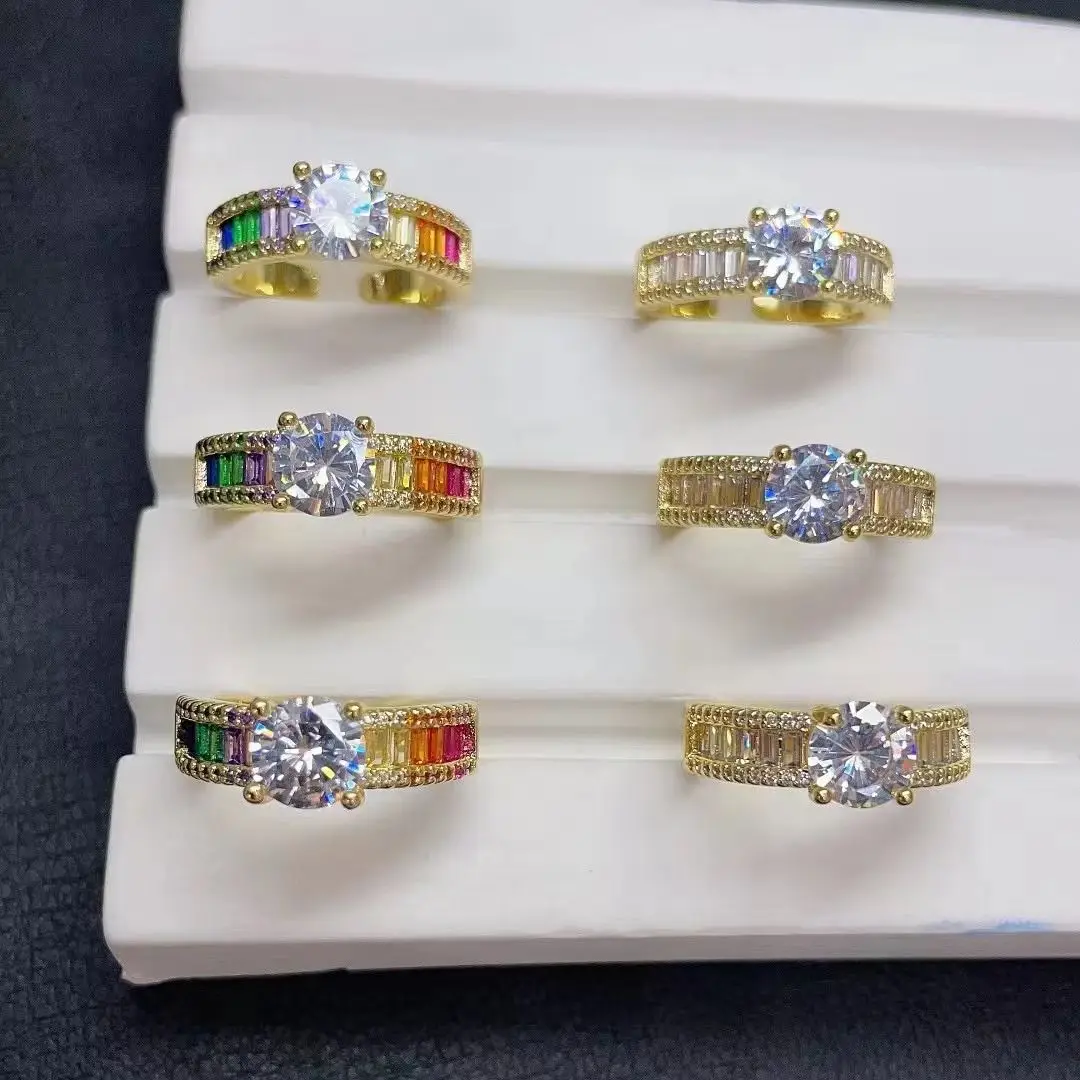 

5 шт., геометрическая форма, кольца золотого цвета, кольцо-багет для женщин и мужчин, подарок на вечеринку, очаровательный CZ палец, Радуга, циркон, ювелирные изделия HIp hop