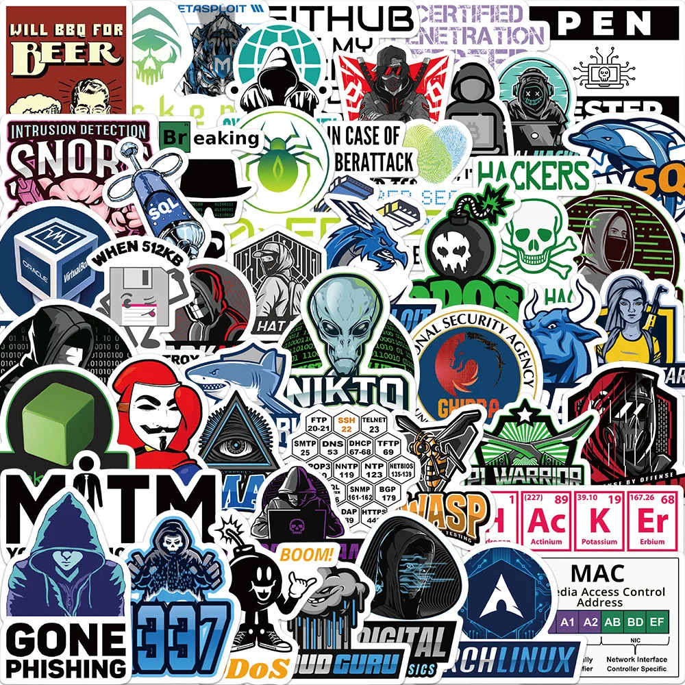 

50Pcs Hacker Stickers Cool Teen Stickers Aesthetic Vinyl Waterproof Stickers for Laptop Luggage Computer Graffiti Trendy Decals