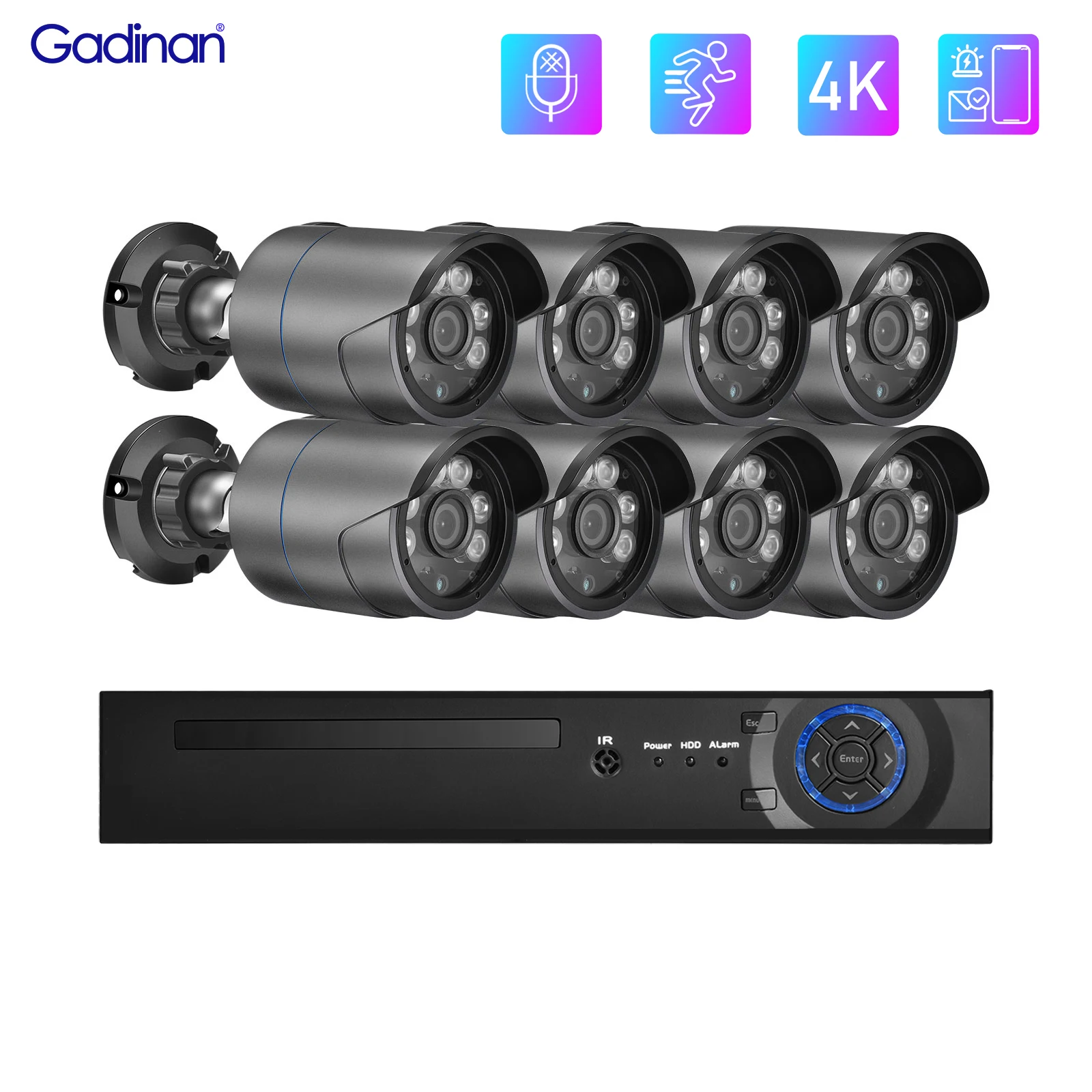 

Gadinan 4K 8CH POE NVR Kit Outdoor 8MP CCTV Security Protection Camera System AI IP Camera Color Night Vision Video Surveillance