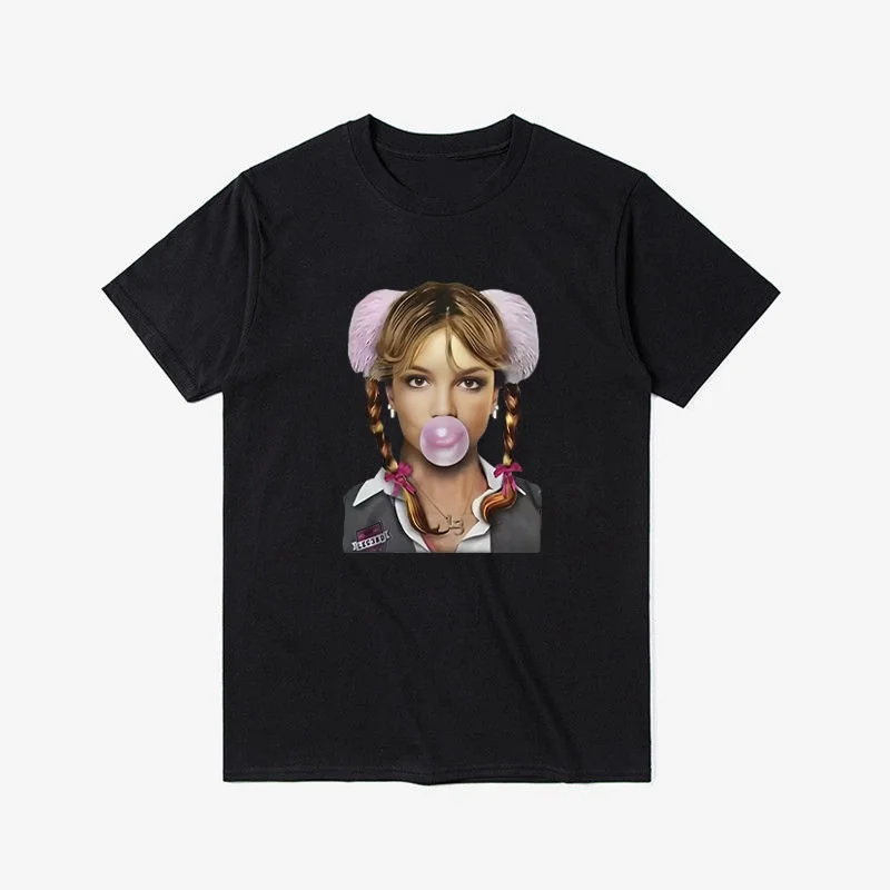 

Singer Britney Spears Bubblegum Women's Vintage T-Shirt Crew Neck Short Sleeve Men's and Women's Street Top