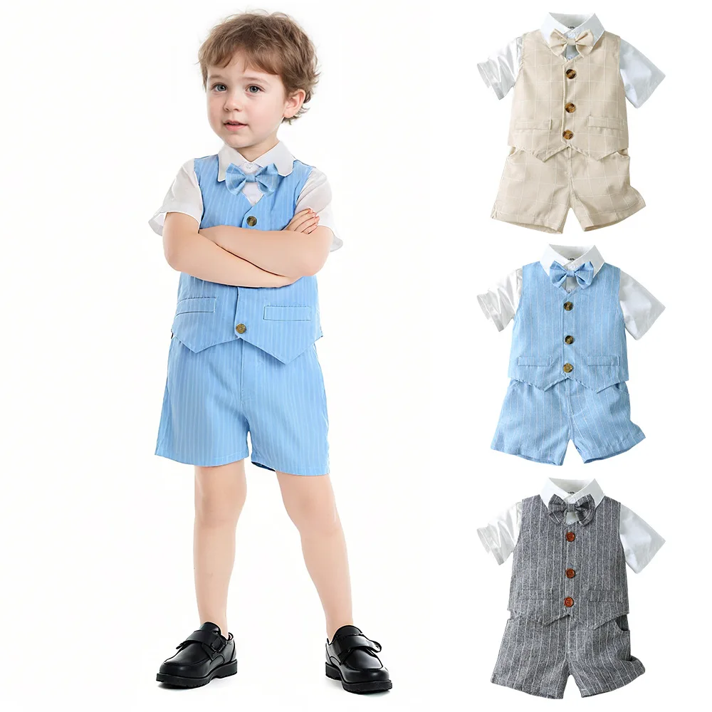 

Summer Suit for Boy Child Elegant Costume Sets Cotton Clothing Baby Wedding Suit Infant Outfit Kid Clothes Toddler Shirt Blouse