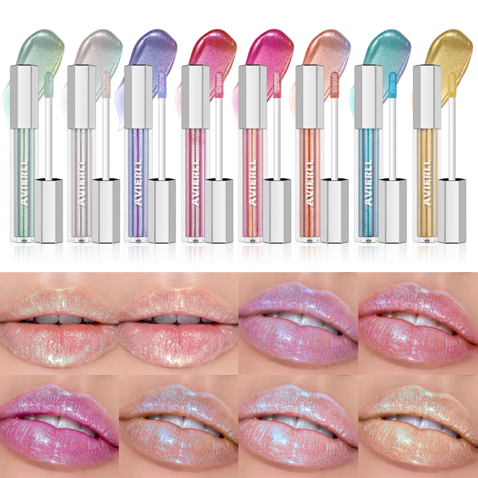 8-kleuren burst flash gepolariseerde lip honing parelmoer kleurenshow lipglazuur langdurige hydraterende hydratatie lipgloss