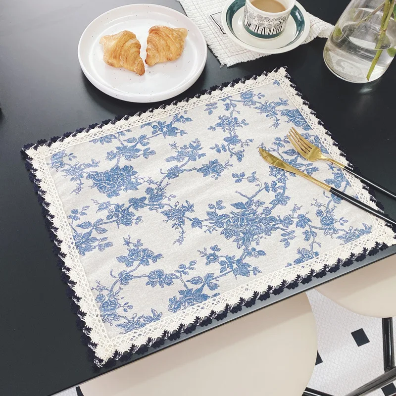 Mizukuni-style Pastoral French Modern Minimalist Fabric Dining Table Showroom Café Lace Placemats and Napkins view 3