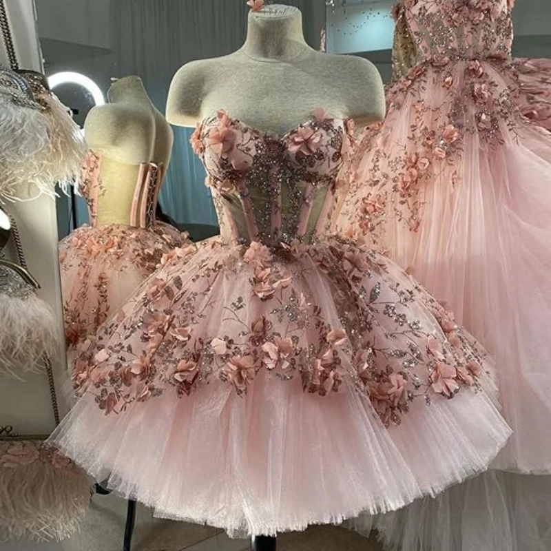Abiti da ritorno a casa da donna Abito da ballo corto in tulle di pizzo Abiti da cocktail con scollo a V Abiti da festa con spalle scoperte