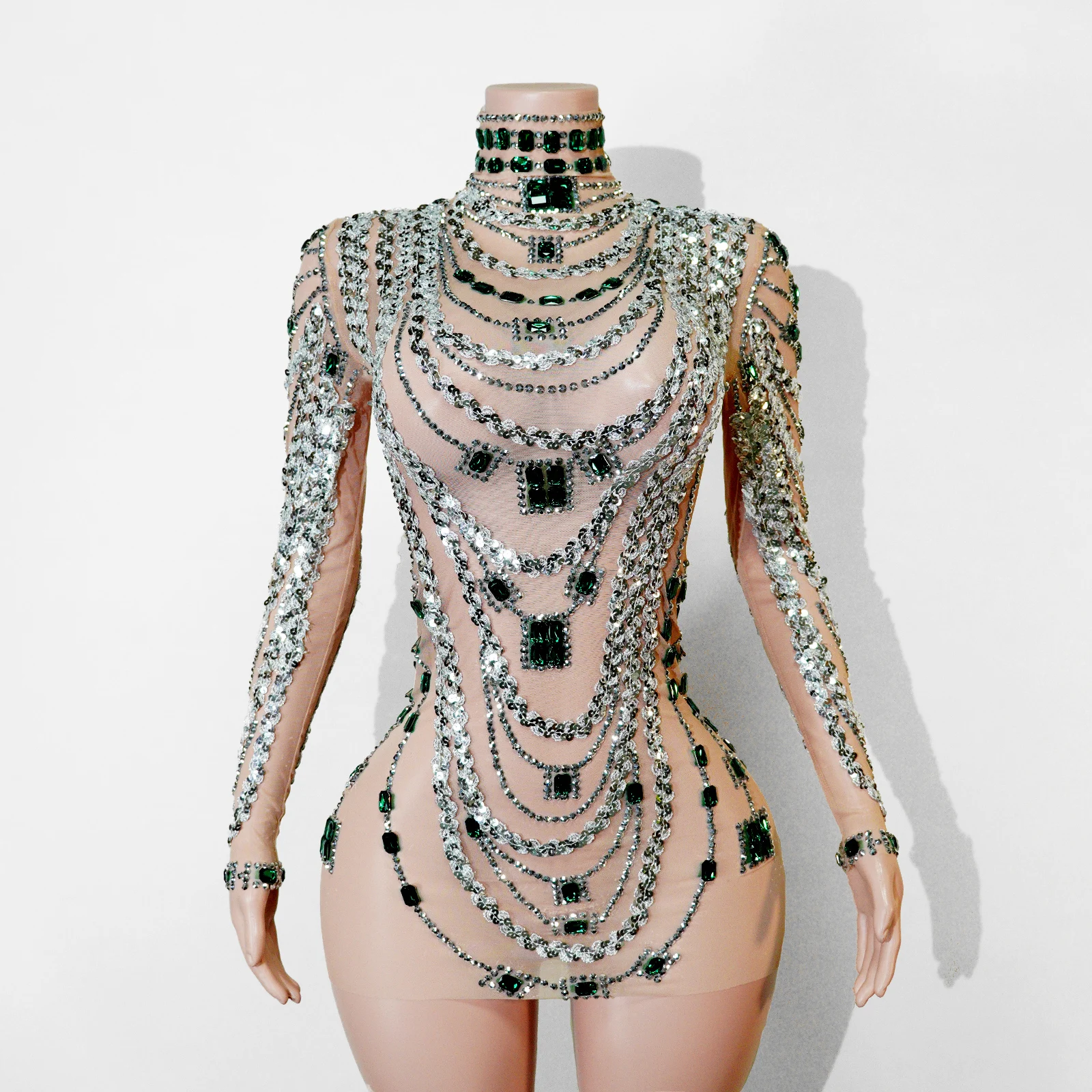 

Роскошное платье, женское вечернее платье для дня рождения с зелеными стразами, блестящее короткое платье, сексуальный сценический костюм для певцов и танцовщиц.