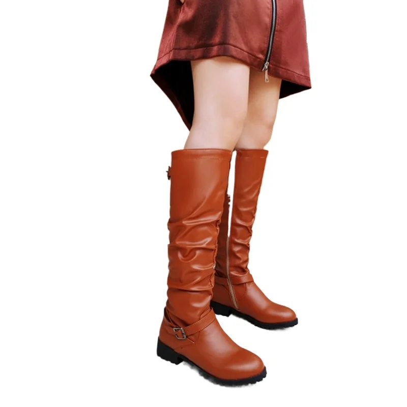 

Knee High Boots Women Fashion Pleated Large Size 33-46 Inner Zipper Round Toe Spring Autumn Winter Long Platform Boots Z8-6