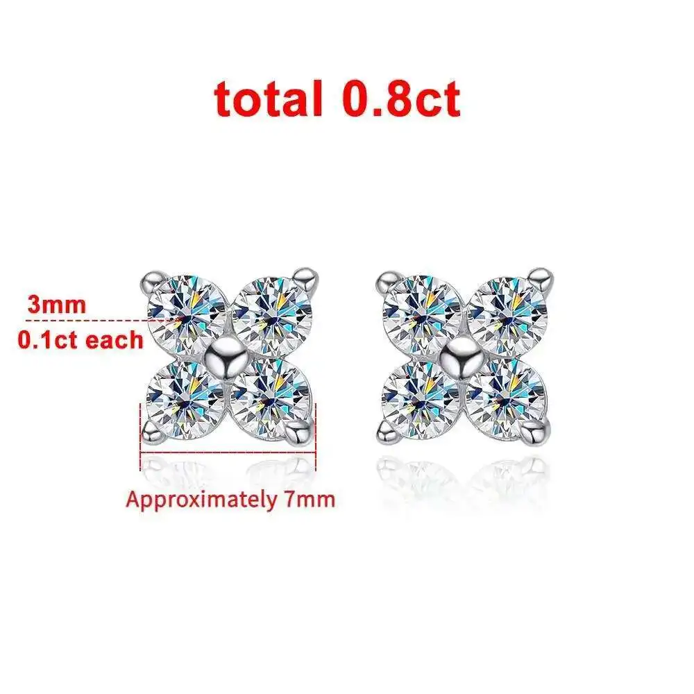 JH D VVS1 أقراط مويسانيتي مستديرة للنساء والرجال 4 أحجار كلاسيكية S925 حلق من الفضة الاسترليني مع مجوهرات هدية GRA