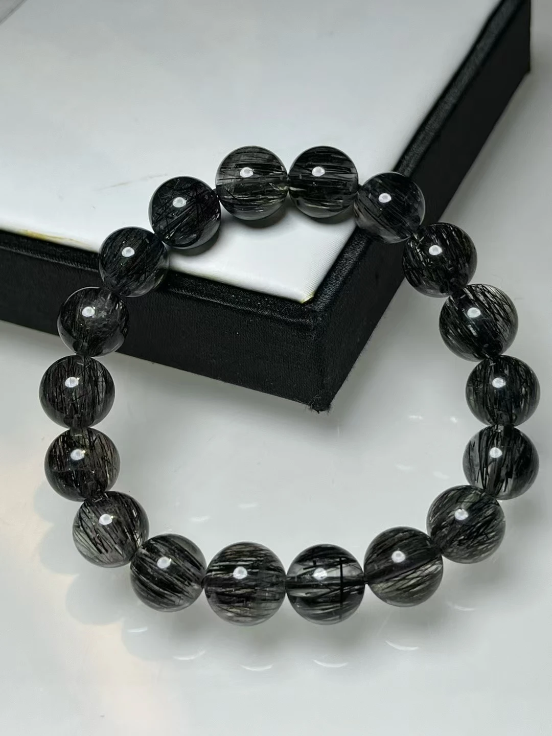 Natural Black Rutilated Quartz Crystal Bracelet 11 mm Woman Brazil Black Rutilated Quartz Round Beads  AAAAA