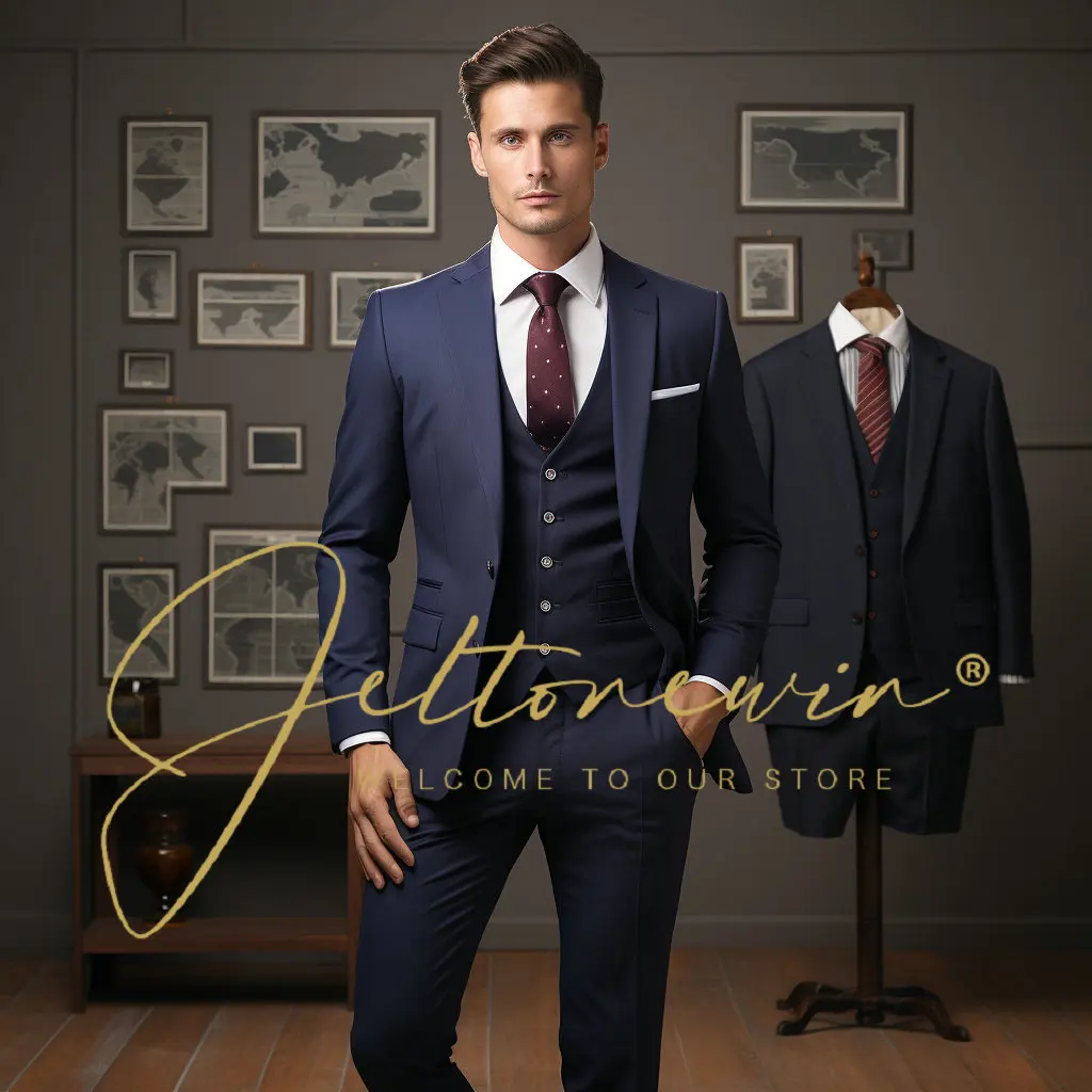 

Men Suits Peaked Lapel Wedding Suit for Groom Blazer Sets Tuxedos Costume Homme Mariage 3 Piece Jacket+Vest+Pant