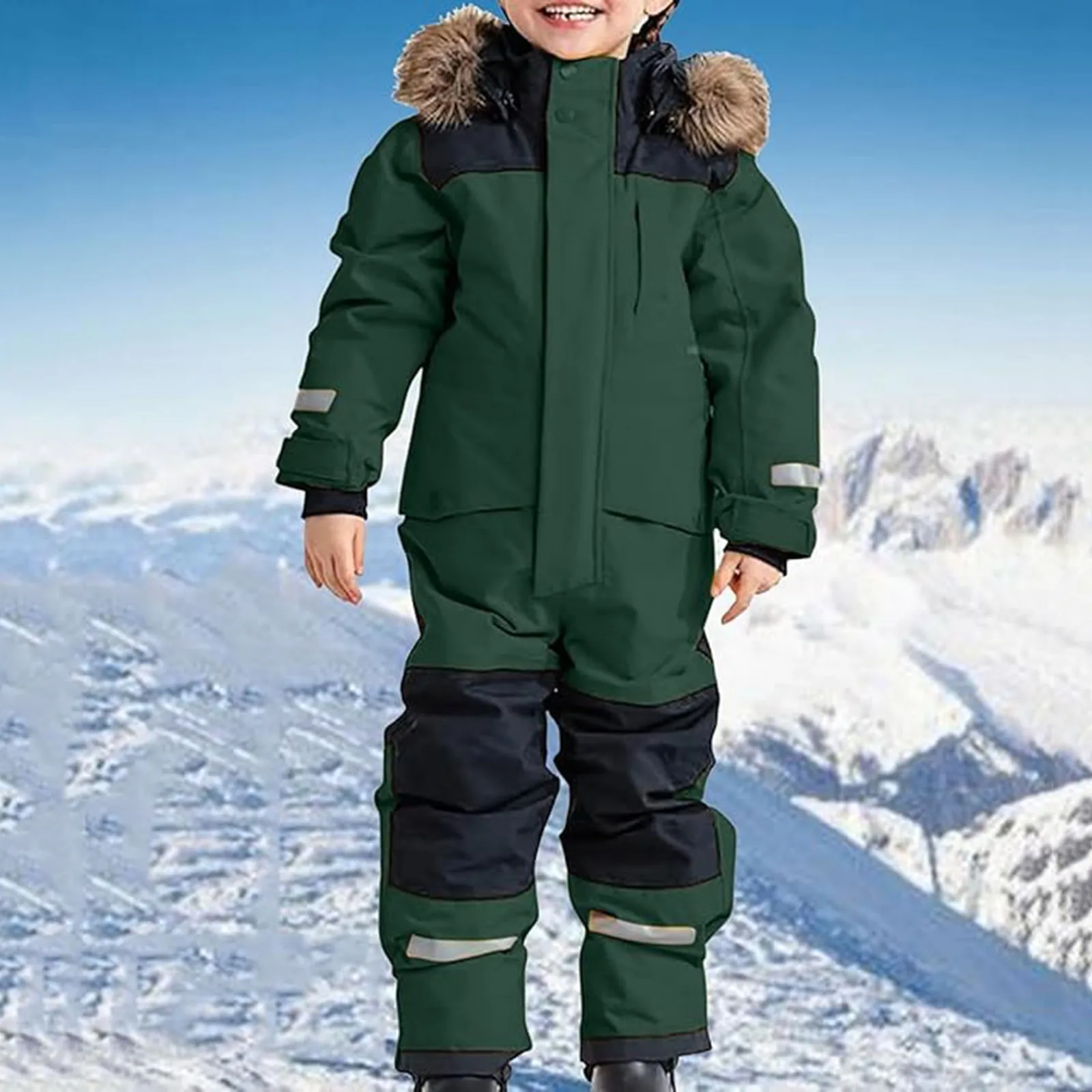 

Snowsuit Children's Boys Ski Suit Thermal Ski Overalls Winter Warm Snow Overall Windproof Warm Hoooded Jumpsuits Baby Snow Wear