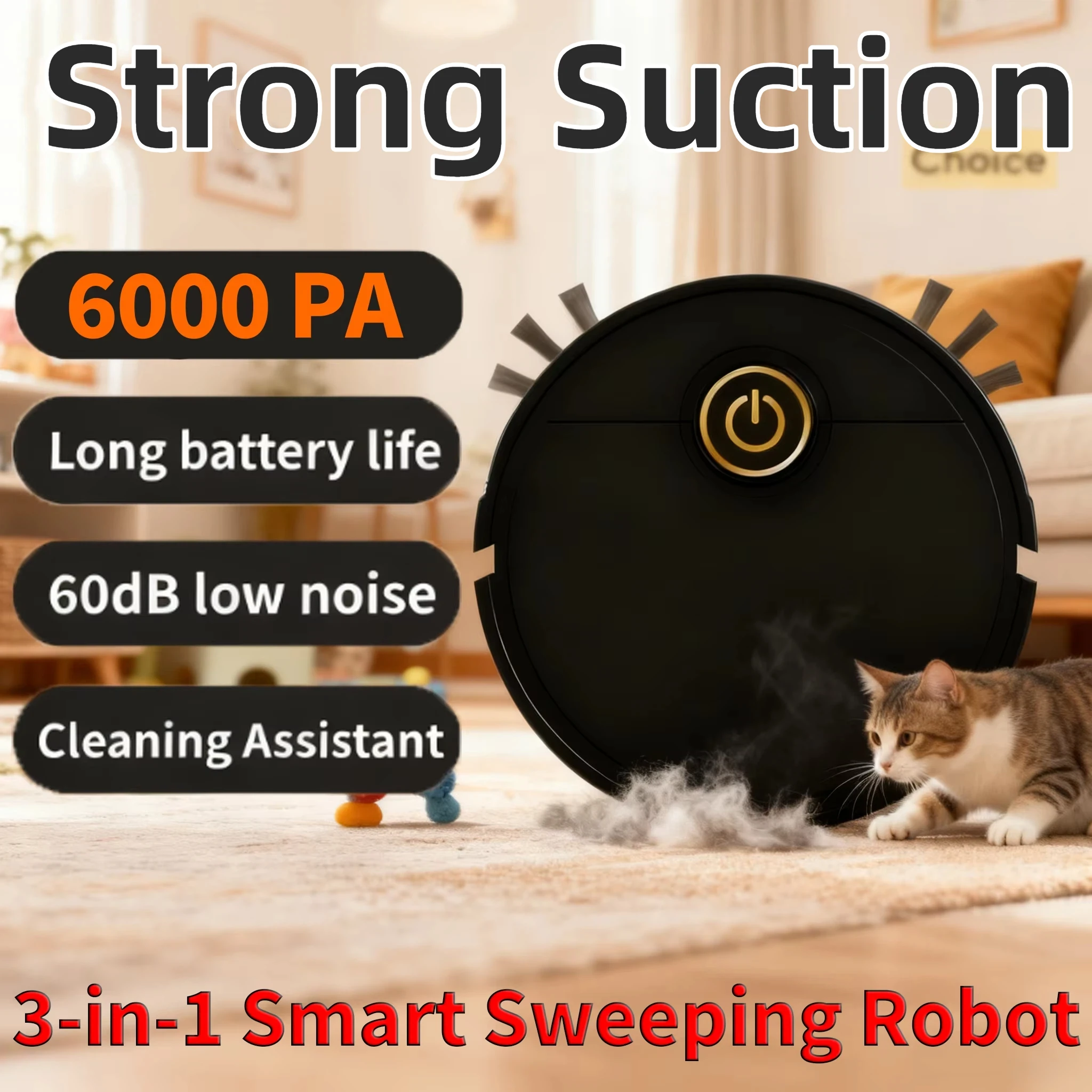Hot Selling 6000pa Smart Sweeping Robot Mop 3-in- Strong Suction Vacuum Washable Mop For Pet Hair Hard Floor Home Kitchen Room