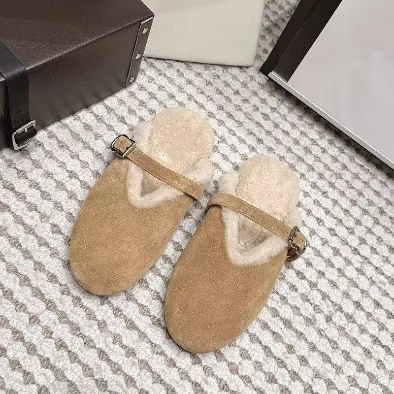 Designer Brand Original Autumn And Winter Warm One Foot Mary Jane Slippers Women's Versatile Lamb Fur Snow Fur Shoes