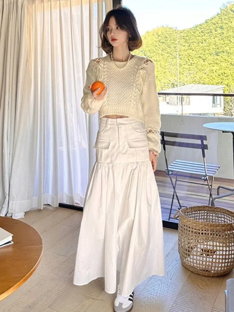 Faldas largas para mujer, diseño de retazos de mezclilla, corte en A, holgadas, informales, para uso diario, moda de verano, combina con todo, estilo coreano, Faldas Largas básicas