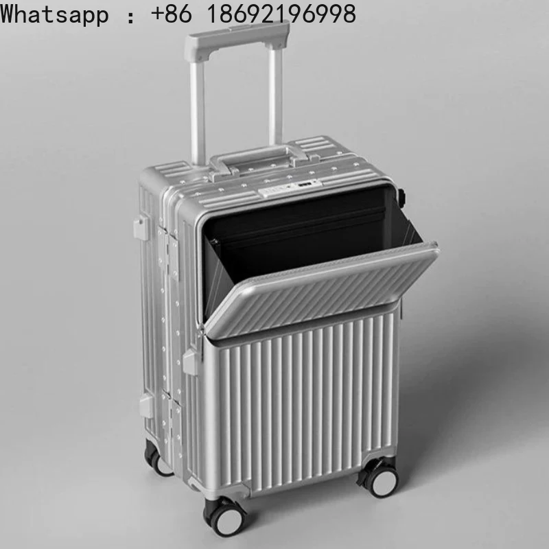 Front Opening Suitcase PC Material with Aluminum Frame TSA Lock Cup Holder Charging Port Travel Rolling Luggage 20/24/28/30inch