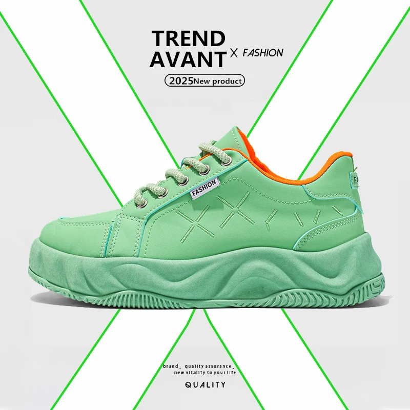

2025 Autumn New Men's Sneakers, Breathable and Versatile Sport Leather Casual Shoes, Thick-soled Heightening Shoes