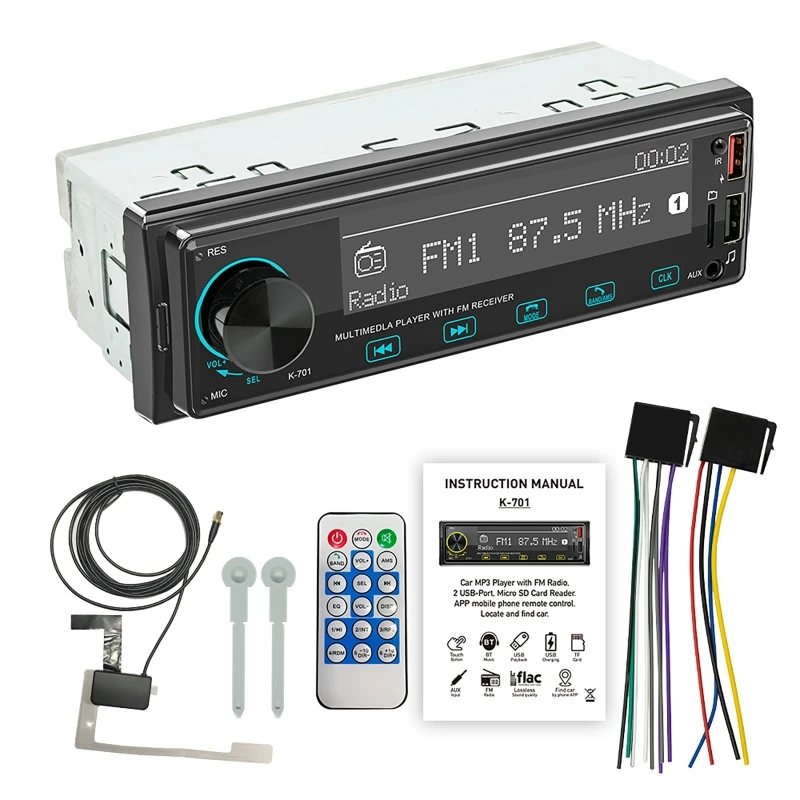 

1 Din MP3 Car Player DAB Digital Radio 2.5D Full Touch Screen FM AUX USB Function Bluetooth Remote Control Audio 7-color Lights