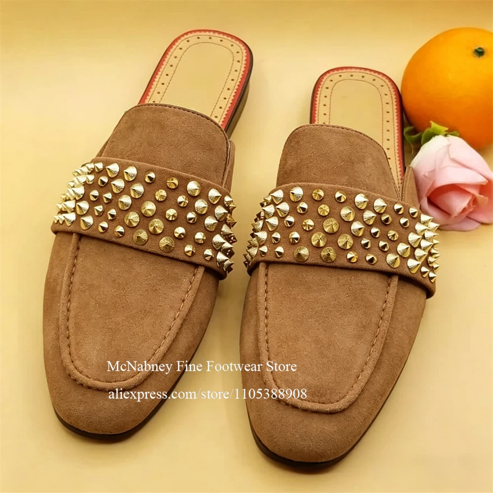 

Leather Suede Studded Slippers Round Toe Slip on Mules Fashion Men Casual Shoes for Streetwear Punk Rock Casual Party Event