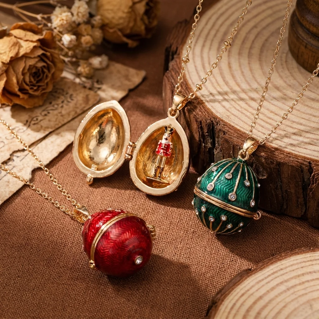 Simple Easter Egg Opening And Closing Necklace Pendant With Retro Copper Gold Plating_maomaolike.com