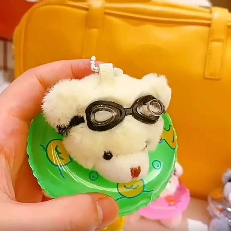 Criativo pvc natação urso chaveiro dos desenhos animados óculos de pelúcia animal pingente pato impresso transparente urso de pelúcia chaveiro diário