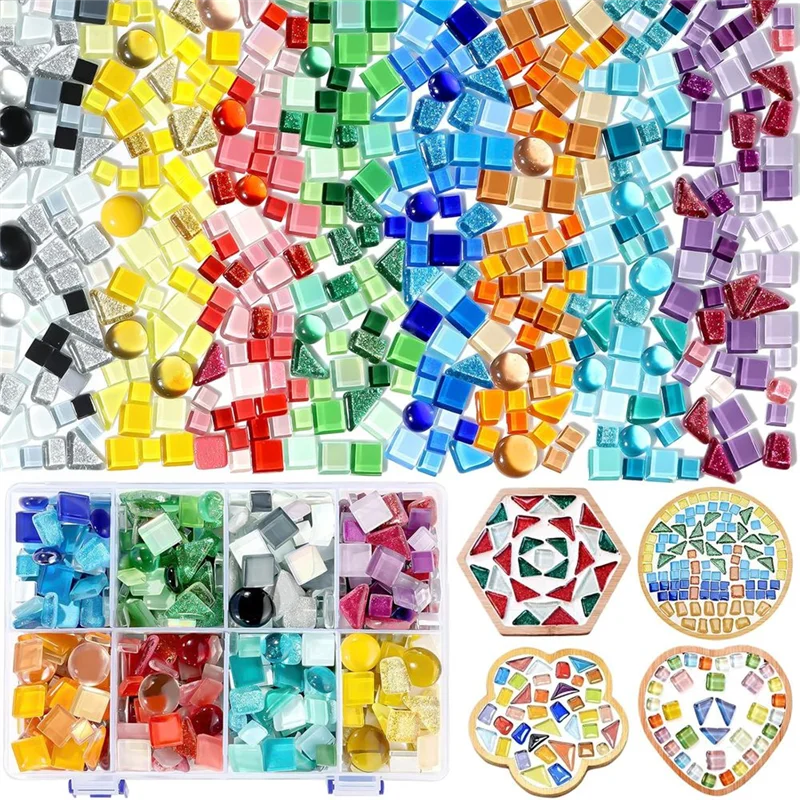 

TKOH-8 Color Mosaic Tiles,Mosaic Tiles For Crafts With Divided Storage Box, Mixed Irregular Shapes Glass Tiles For DIY Crafts