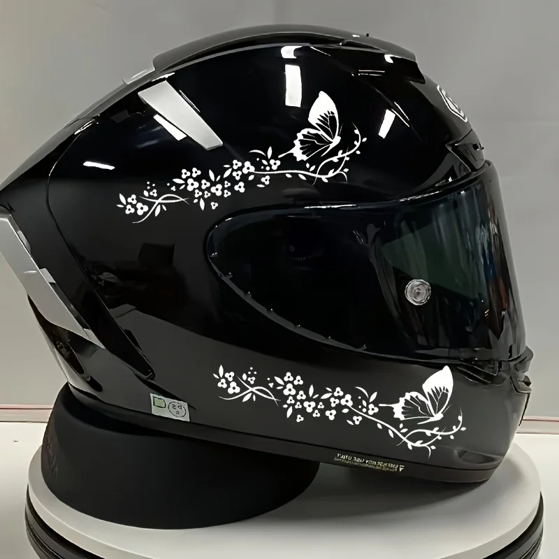 สติ๊กเกอร์ติดหมวกกันน็อค ลายดอกไม้ผีเสื้อสีแดงเท่ๆ 2 ชิ้น/ชุด - โดดเด่นสำหรับหมวกกันน็อคแบบเต็มใบและแบบเปิดหน้าสำหรับเด็ก