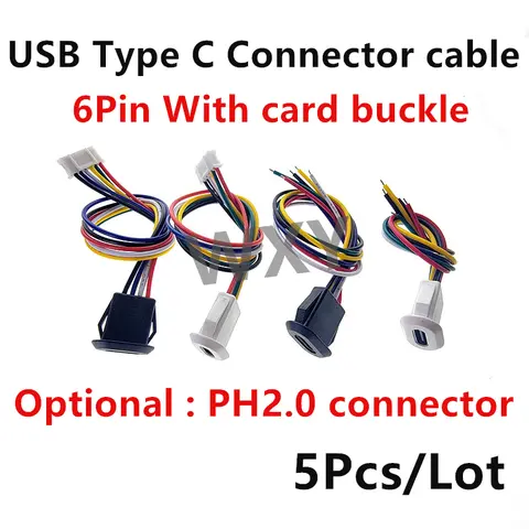 6Pin USB 유형 C 커넥터 잭 암(카드 버클 포함) 3A 고전류 충전 잭 포트 USB-C 충전기 플러그 소켓 6P