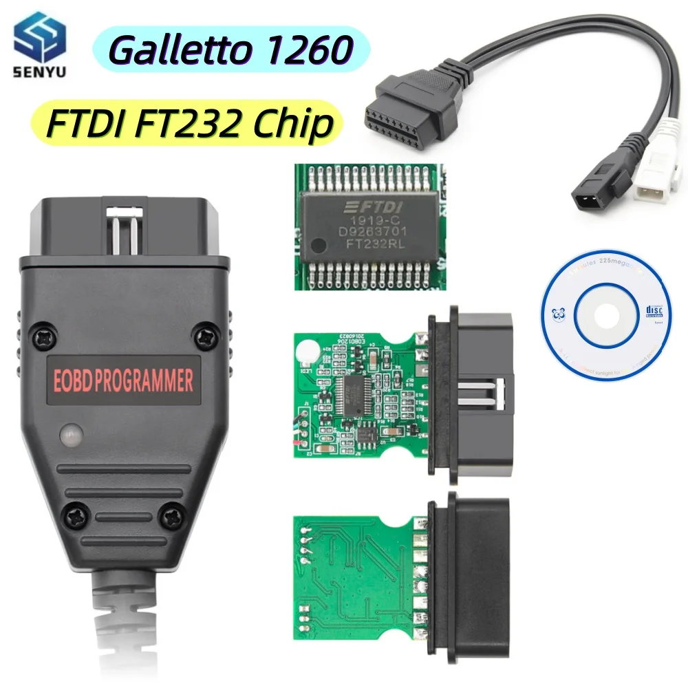 Galletto 1260 FTDI FT232RL RQ Chip EOBD ECU Programmer Read Write Car ECU Flasher Tuning Tool OBDII Diagnostic Multi-Language