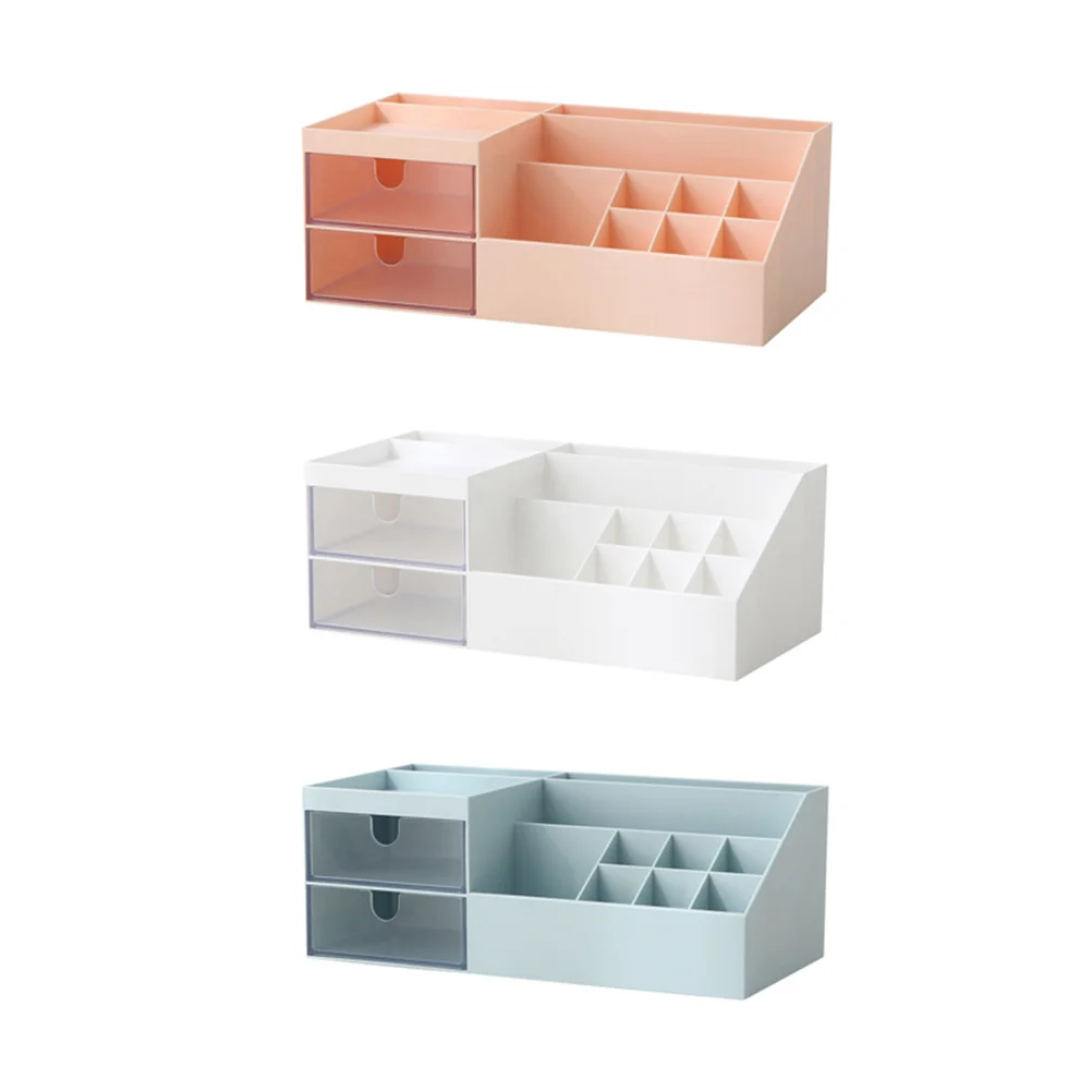 Plastic Storage Box Pink Desktop Organizer Compartments Office Makeup Holder Cosmetics Storage Box Tidy Table Sundries
