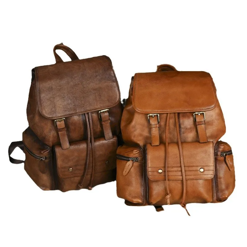 Vintage Genuine Leather Shoulder Backpack for Men