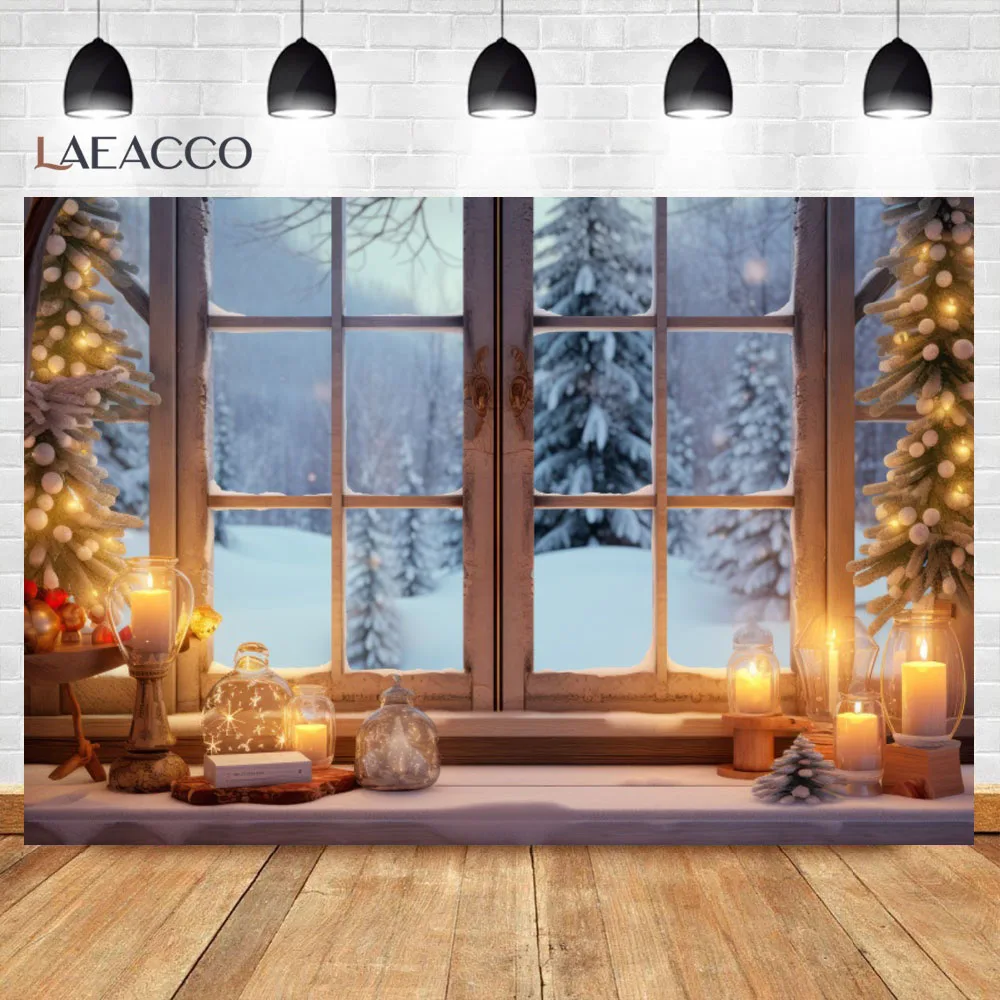 Merry Christmas Photo Background Xmas Tree Gift Window Fireplace Candle Baby Family Portrait Photography Backdrop Photo Studio