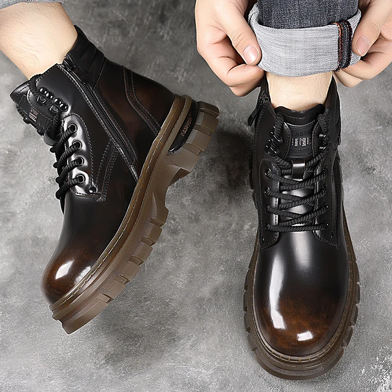 Classic Brand Genuine Leather Chelsea Boots Men Winter Warm Plush Mens Shoes Ankle Boot Thick Soled Fashionable Motorcycle Boots image 6