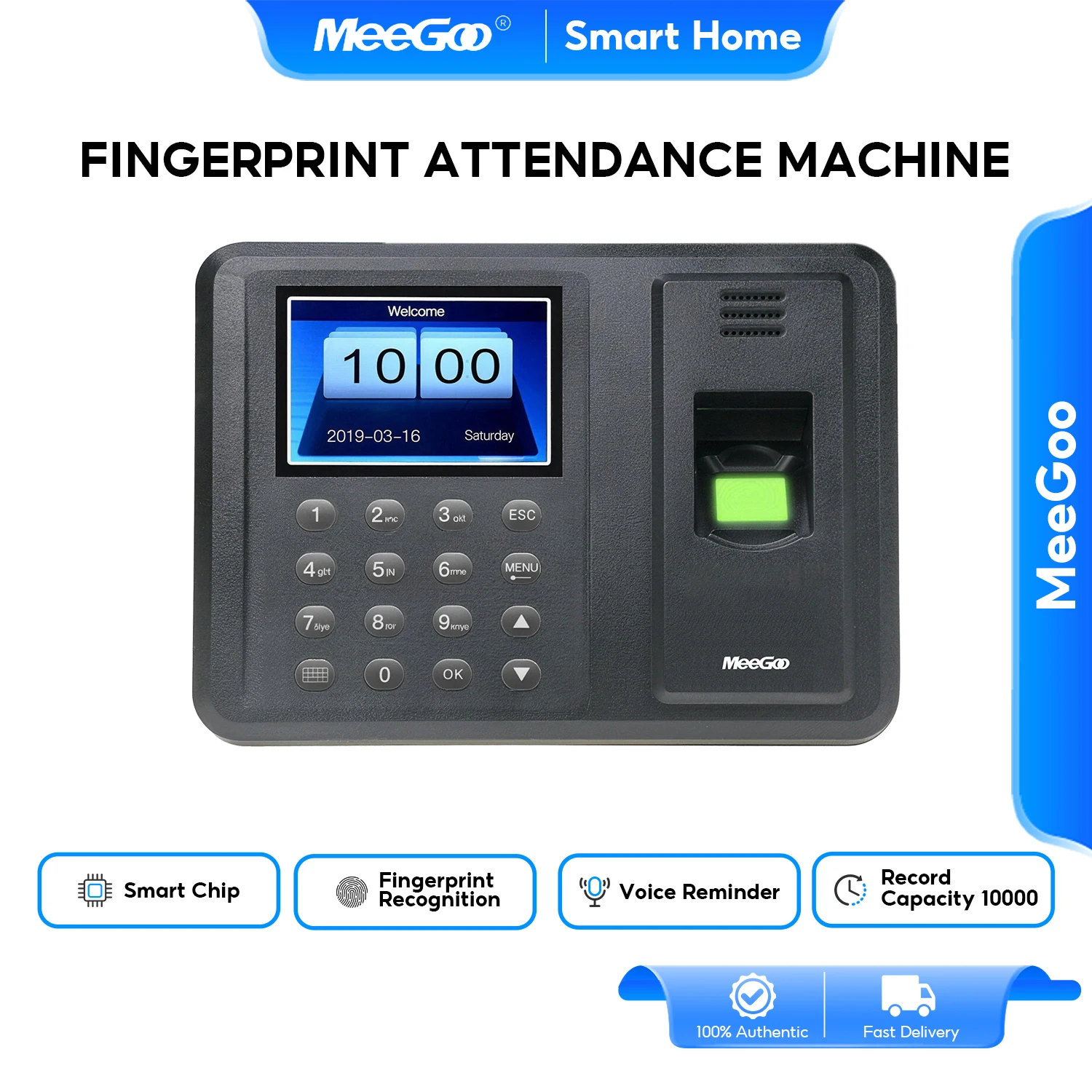 meegoo-a8-28-インチ指紋認証勤怠管理機、tft-hd-ディスプレイ、t9-入力、オフライン操作、2000mah、8-12h-バックアップ、u-di