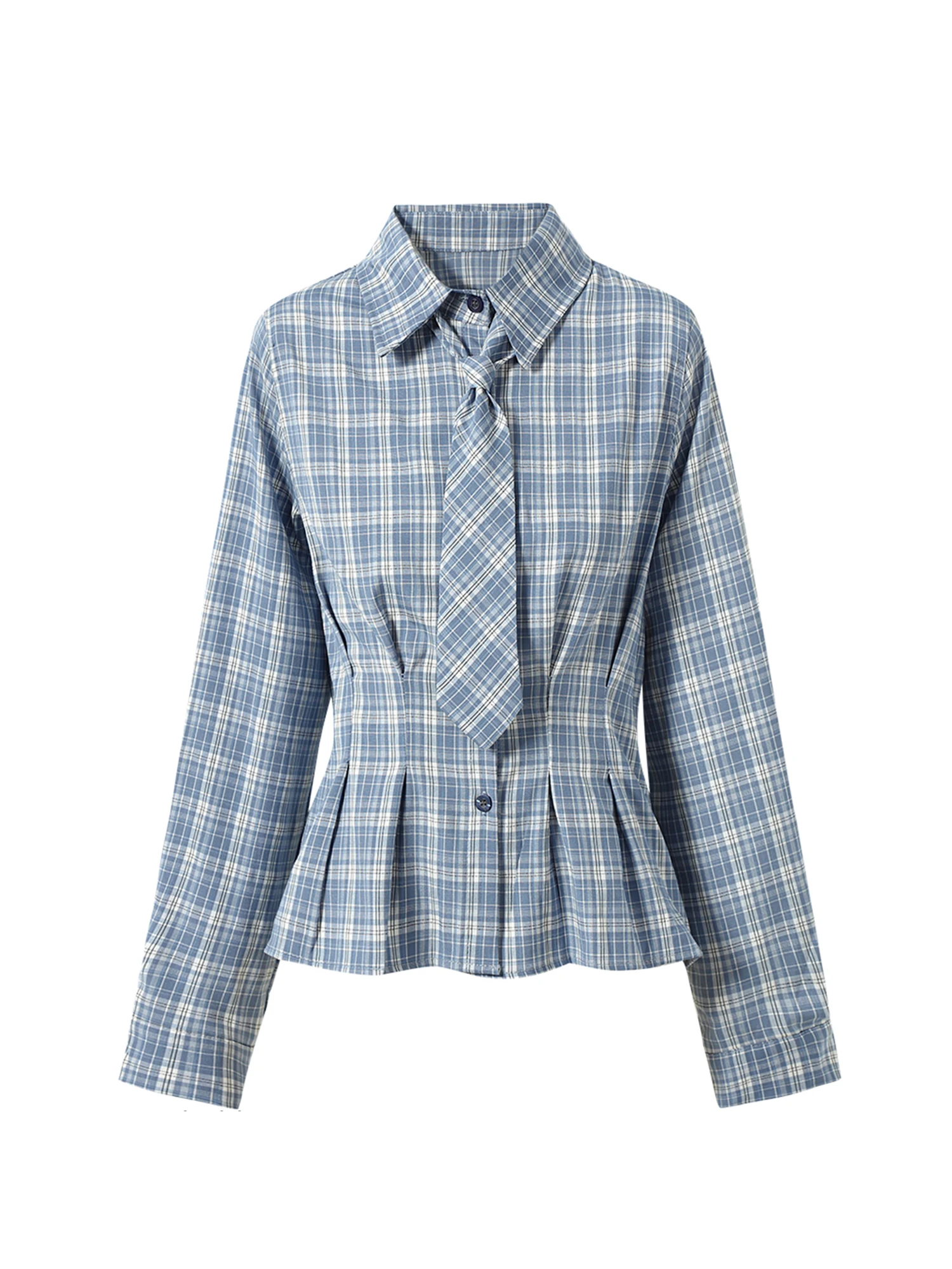 

Женские синие клетчатые рубашки и блузки, винтажная эстетичная элегантная рубашка Y2k 2000-х годов с длинными рукавами в консервативном стиле, осенне-весенняя одежда