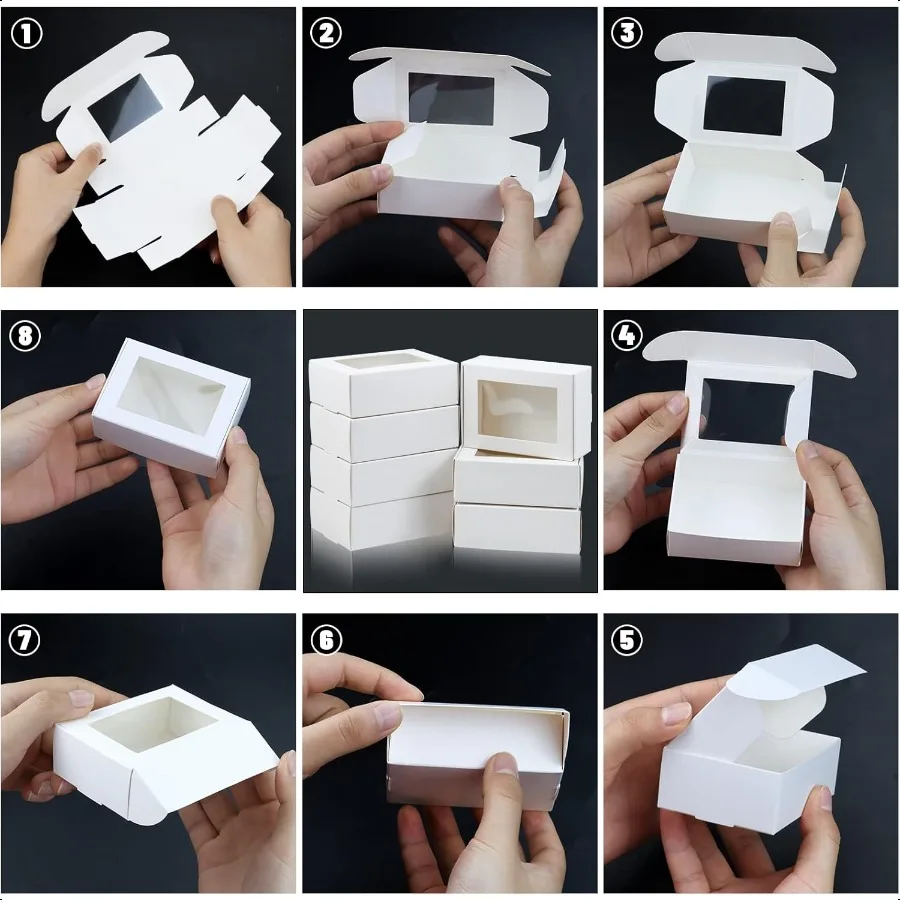 Caixas de papel Kraft Mini Rec com janelas transparentes
