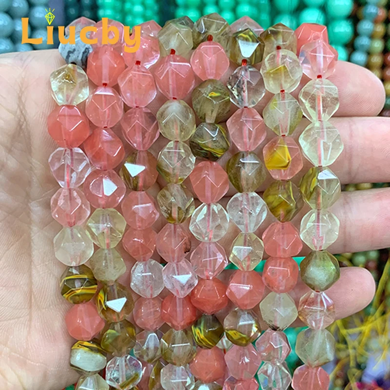 Natural Faceted Crystal diamond shaped pink stone crystal spacer Beads For Jewelry Making DIY Accessories 15