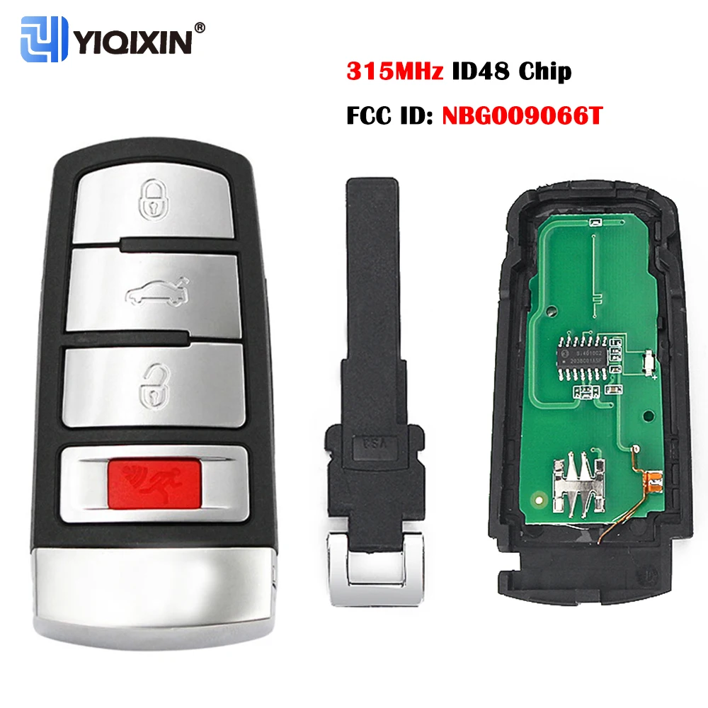 YIQIXIN 315MHz 4 Buttons Smart Card Remote Car Key For VW Volkswagen CC 2009-2015 Passat 2006-2013 NBG009066T ID48 Chip No Logo