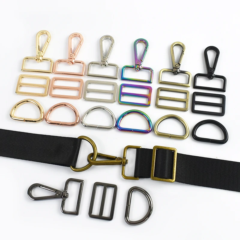 

2/3Sets 16-38mm Metal Bag Strap Buckles Lobster Swivel Clasp D Ring Buckle Webbing Adjuster Tri-glide Slider DIY Bags Accessory