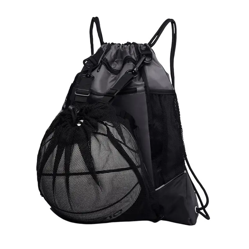 Portable Drawstring Basketball Backpack Mesh Bag Football Soccer Volleyball Ball Storage Bags Outdoor Sports Traveling Gym Yoga