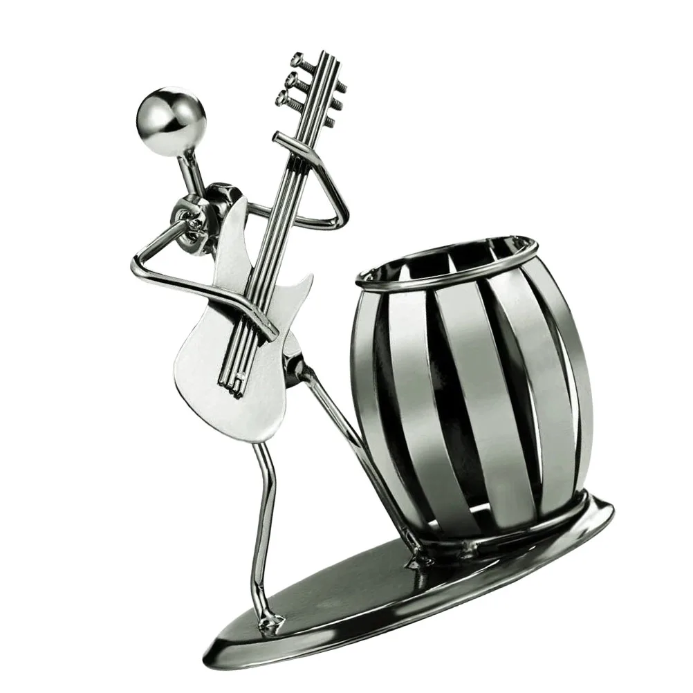 

Iron Musician Organizer Pen Holder Desktop Organizer Guitar Player Metal Craft Home Office Decor Musician Guitar Player Figure