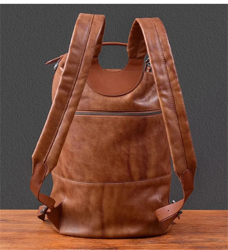 Vintage designer handmade genuine leather men's large-capacity backpacks outdoor travel luxury soft first layer cowhide bagpack