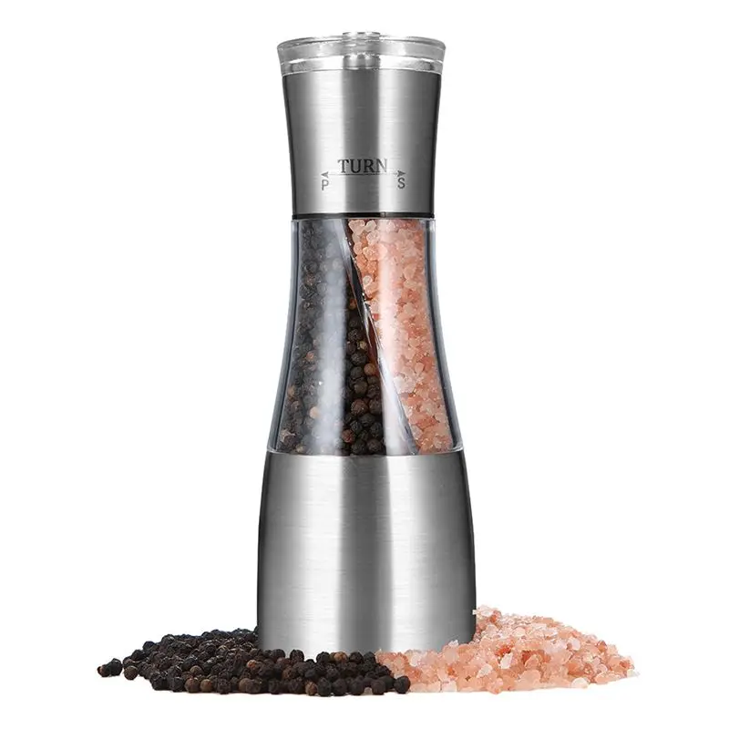 ABVG-2X Pepper And Salt Grinder 2 In 1,Dual Mill Shaker With Adjustable Coarseness By Rotor, Kitchen Cooking