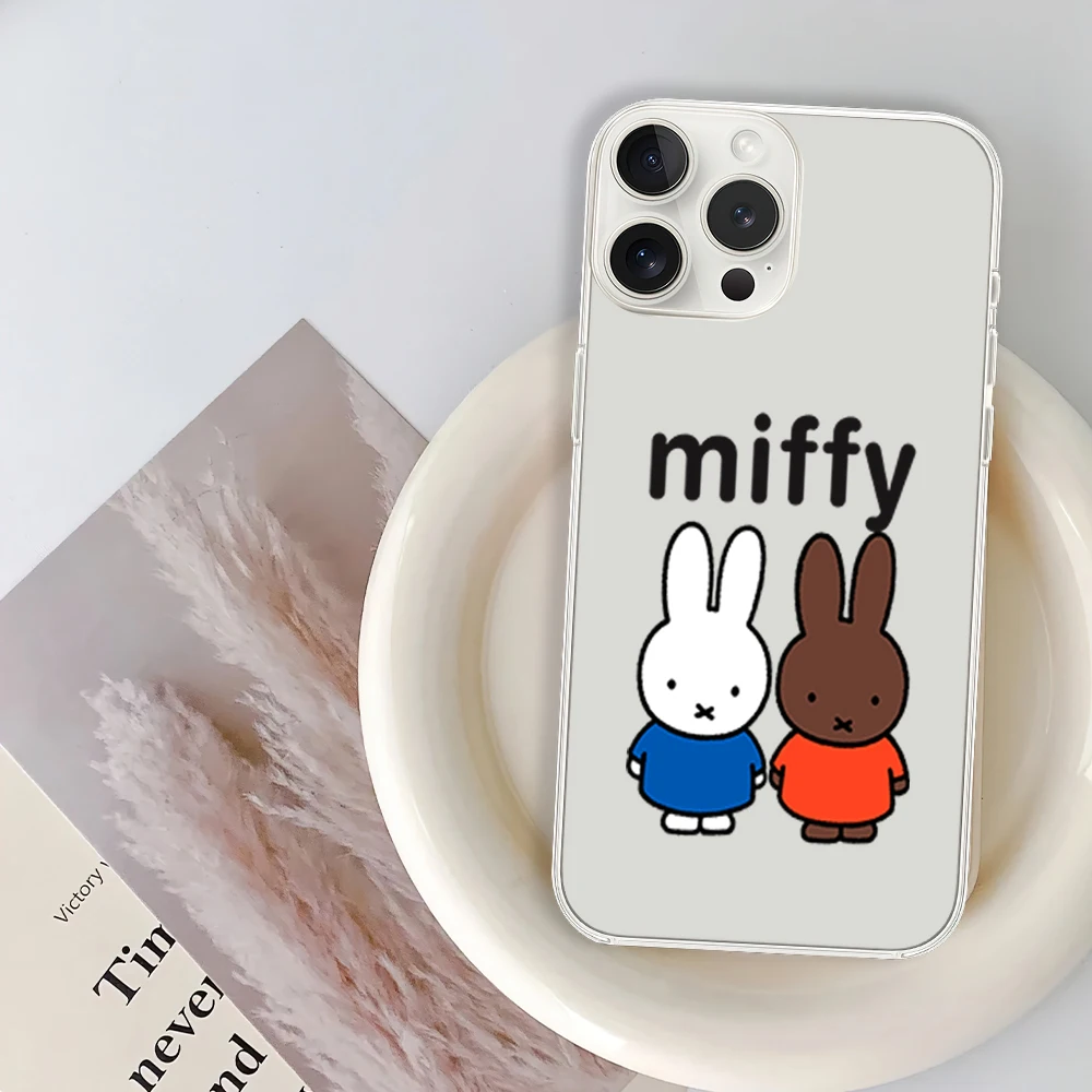 Cartoon Rabbit M-Miffy Phone Case for iPhone 12 11 13 14 15 16 Max Pro Plus Transparent Soft Shell