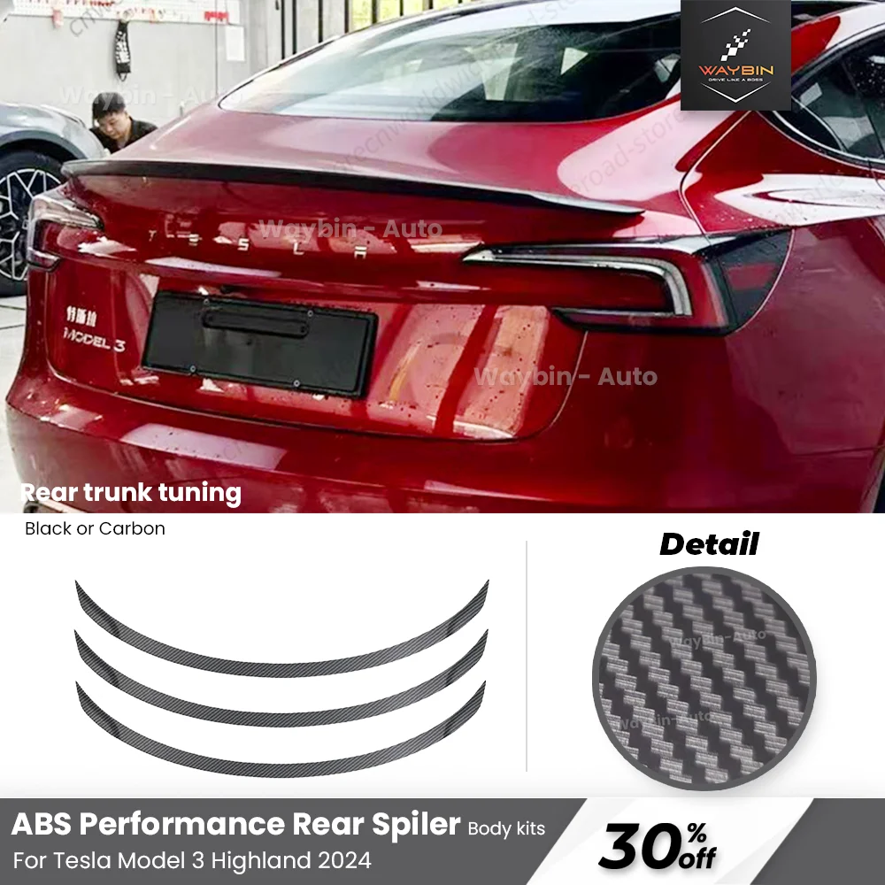 

Tesla Rear Trunk Wing For Model 3 Highland 2024 Rear Spoiler ABS Performance Glossy Black Carbon Model 3 + Auto Body Kits