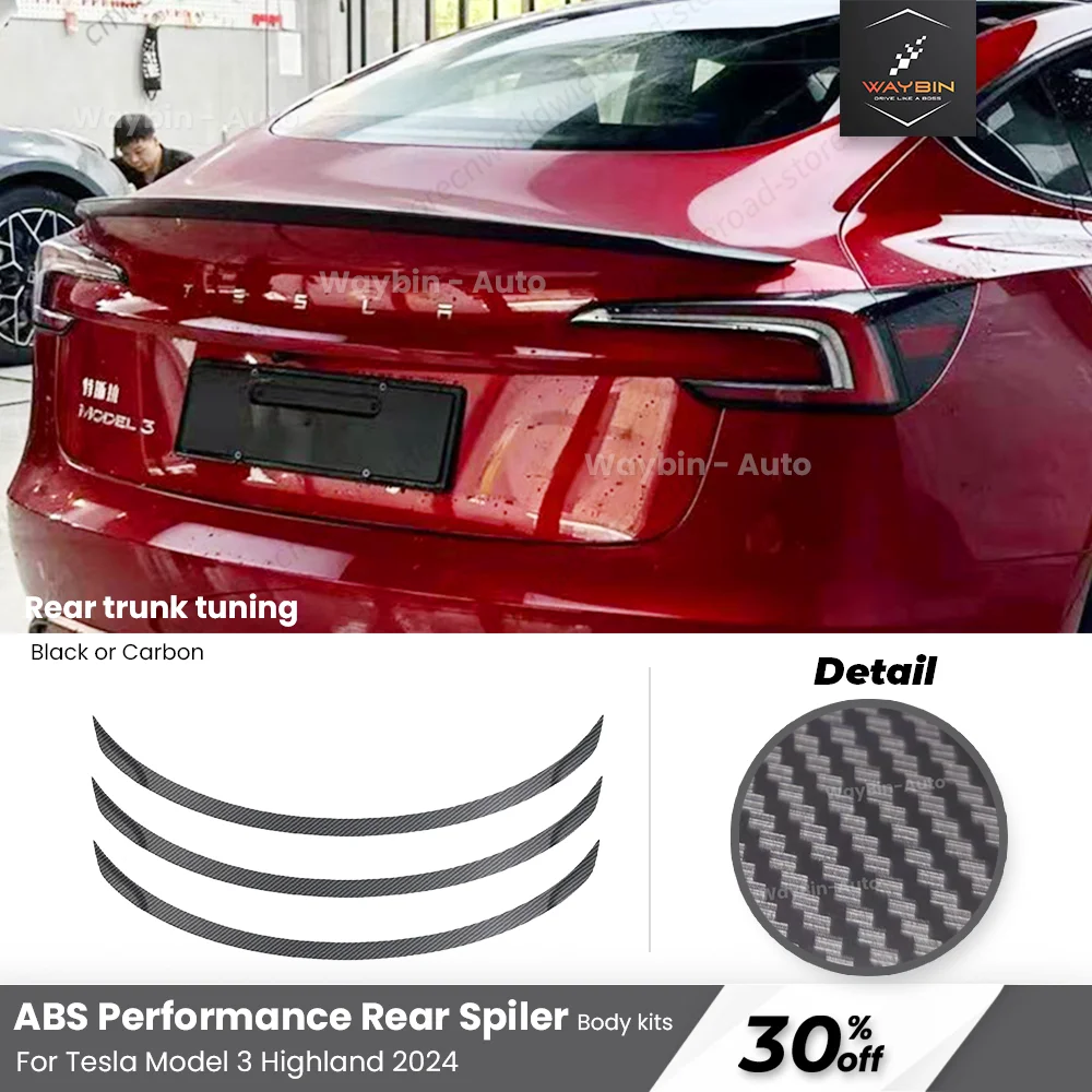 

For Tesla Model 3 Highland 2024 Rear Spoiler ABS Performance Rear Trunk Wing Glossy Black Carbon Model 3 + Auto Body Kits