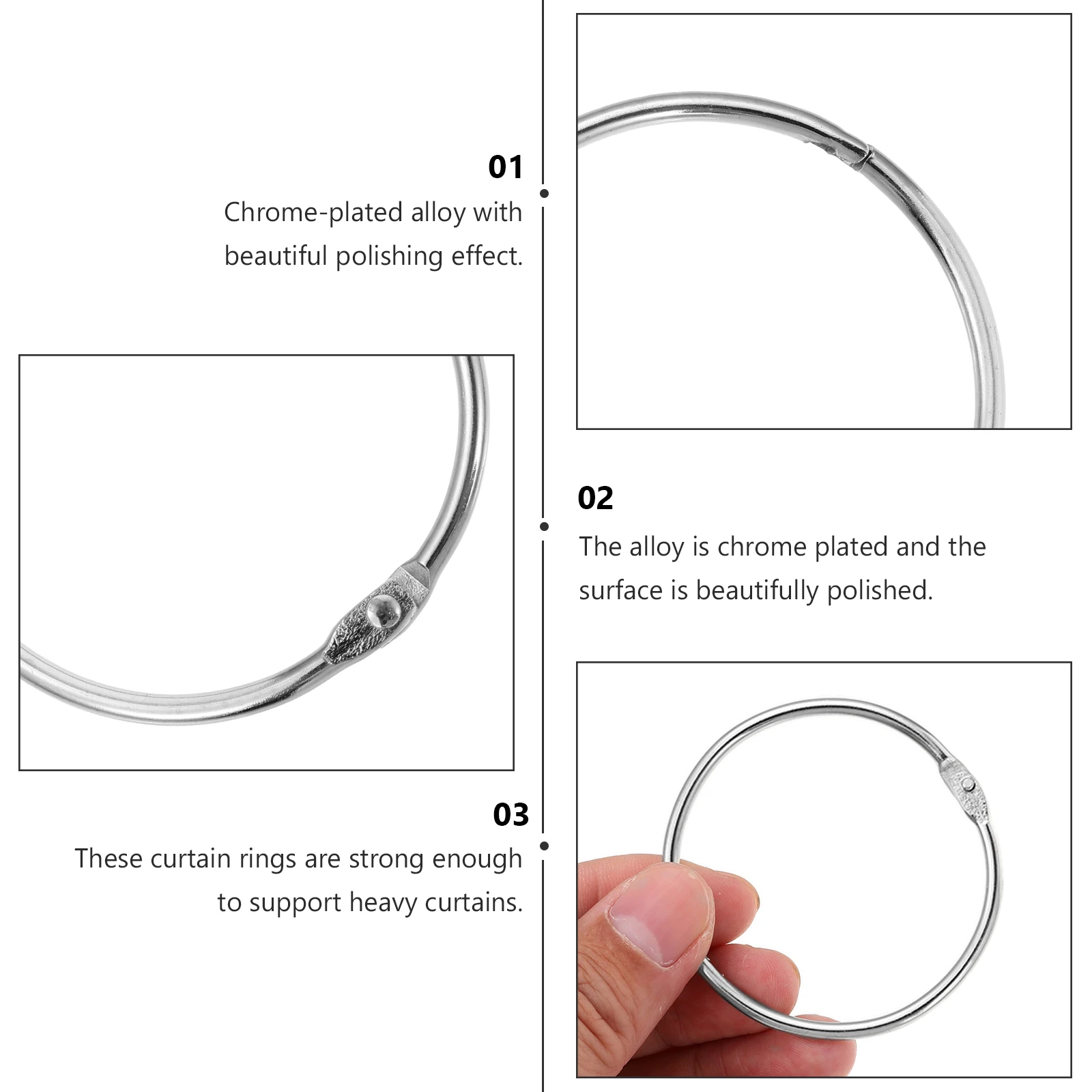 

Alloy Chromium Plated Curtain Rings Smooth Slide Heavy Duty Bath Shower Home Decorative Metal Hardware Accessories