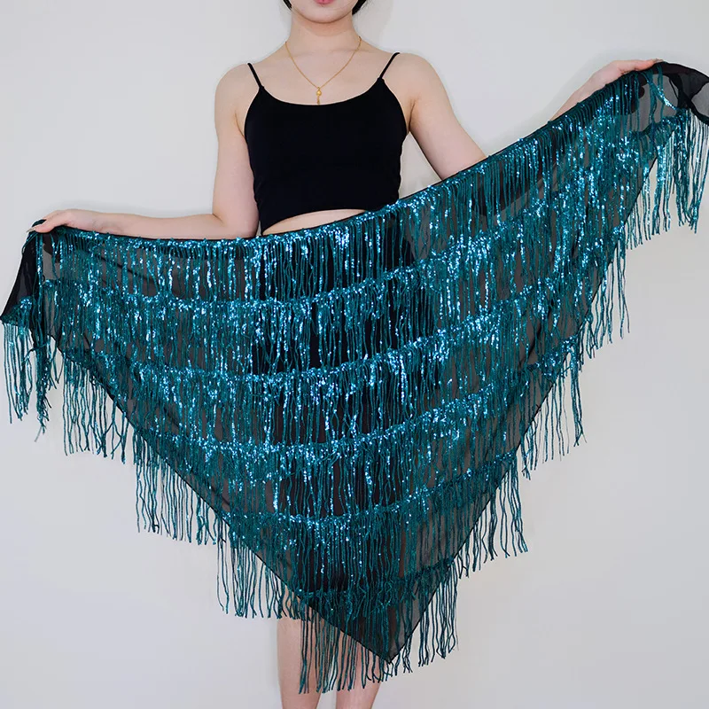 Asciugamano per fianchi con catena in vita per danza del ventre femminile, cintura per danza indiana con nappe con paillettes