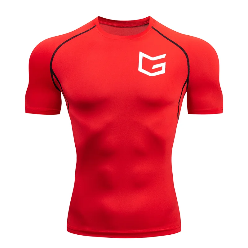 T-shirt de course ajusté pour hommes, haut de sport, fitness, séchage rapide, respirant