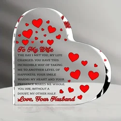 Charming Heart-Shaped Acrylic 'I Love You' Plaque - Ideal Gift for Wife from Husband, Perfect for Living Room & Bedroom Decor