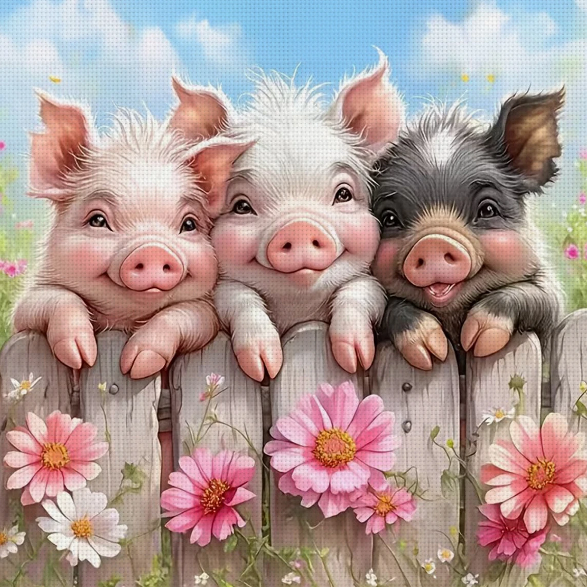 Fence Friends Kreuzstich-Set zum Selbermachen, 11CT-Stickerei, Heimwanddekoration, Geschenk, handgefertigtes Material, rahmenlos, halbfertig, 36 x 36 cm